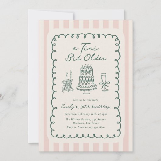 Funky Tini Bit Older Hand Drawn 30th Birthday Kaart (Voorkant)