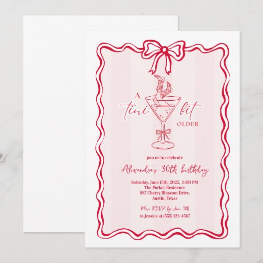 Funky Tini Bit Older Martini Birthday Party Doodle Kaart (Voorkant / Achterkant)