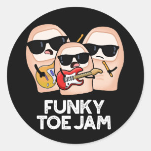 Funky Toe Jam Funny Music Pun Dark BG Ronde Sticker