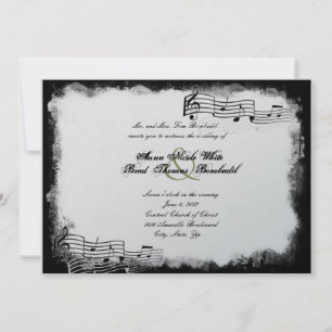 Funky Torn Paper Black Music Wedding Invitation Kaart