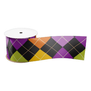 Funky Trendy Retro Abstract Halloween Pattern Satijnen Lint