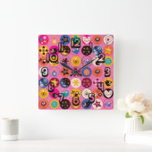 Funky Trendy Retro Abstract Patroon Vierkante Klok (Huis)