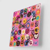 Funky Trendy Retro Abstract Patroon Vierkante Klok (Hoek)