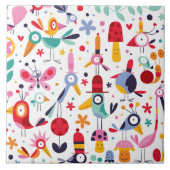 Funky Trendy Retro Birds Tegeltje (Voorkant)