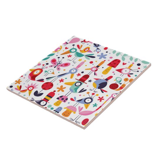 Funky Trendy Retro Birds Tegeltje (Zijkant)
