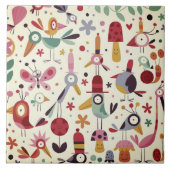 Funky Trendy Retro Birds Tegeltje (Voorkant)