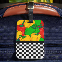 Funky Tri Colored Peppers and Checkerboard Bagagelabel