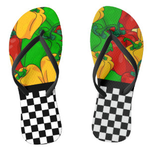 Funky Tri Colored Peppers and Checkerboard Teenslippers