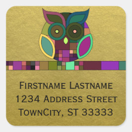 Funky Tribal Aztec Uil op Faux Gold Foil Vierkante Sticker