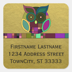 Funky Tribal Azteken Uil op Nep Goud Folie Vierkante Sticker