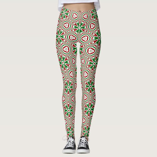 Funky Trippy Eclectische Boho Kerst Kaleidoscoop  Leggings (Voorkant)