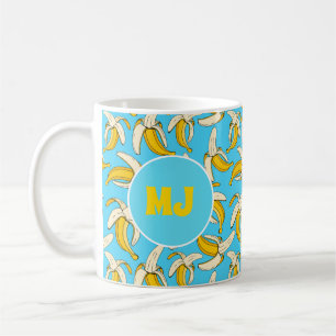 Funky Tropical Banana Pattern Monogram Fruit Print Koffiemok