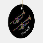 Funky trumpet persoonlijke naam zwart-roze keramisch ornament (Rechts)