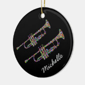 Funky trumpet persoonlijke naam zwart-roze keramisch ornament (Links)