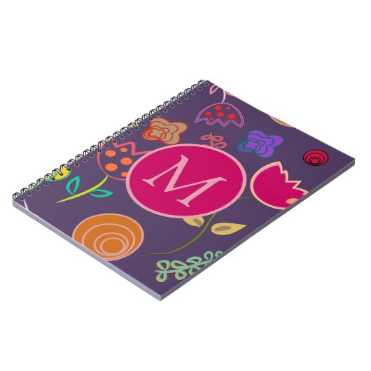 Funky Tulip Pattern Purple Monogram Notitieboek (Linkerzijde)