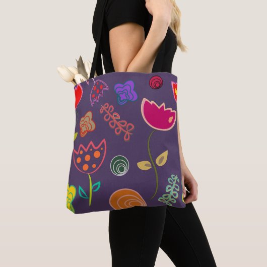 Funky Tulip Pattern Purple Tote Bag (Dichtbij)
