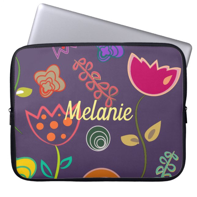 Funky Tulp Paars Patroon Persoonlijk Laptop Sleeve (Voorkant)