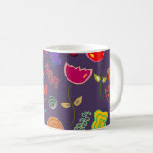 Funky Tulp Patroon Paars Koffiemok (Voorkant rechts)