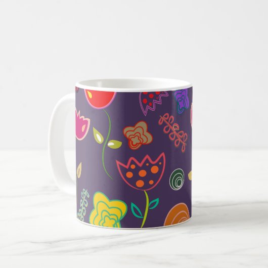 Funky Tulp Patroon Paars Koffiemok (Voorkant links)