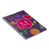 Funky Tulp Patroon Paarse Monogram Notitieboek (Rechterzijde)
