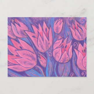 Funky Tulps Spring Flowers Floral Pastel Painting Briefkaart