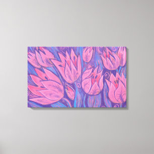 Funky Tulps Spring Flowers Floral Pastel Painting Canvas Afdruk