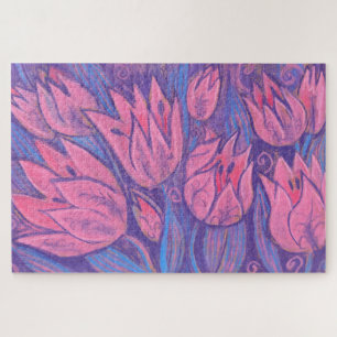 Funky Tulps Spring Flowers Floral Pastel Painting Legpuzzel