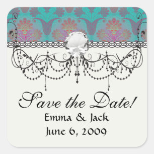 funky turquoise en magenta damask.ai vierkante sticker