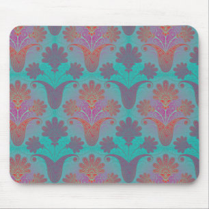 funky turquoise en magenta damask muismat