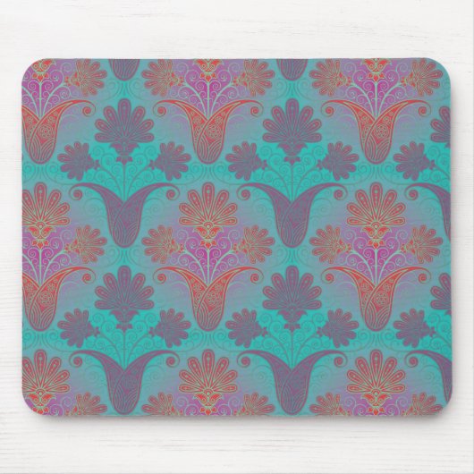 funky turquoise en magenta damask muismat (Voorkant)