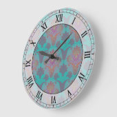 funky turquoise en magenta damask roman numerals grote klok (Hoek)