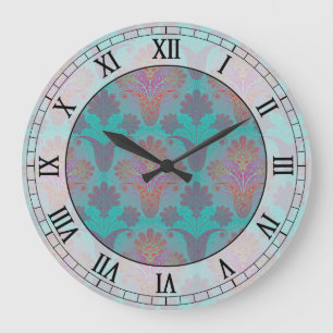 funky turquoise en magenta damask roman numerals grote klok