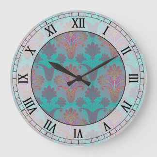 funky turquoise en magenta damask roman numerals grote klok