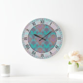 funky turquoise en magenta damask roman numerals grote klok (Huis)