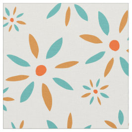 Funky turquoise en Oranje retro bloemen Stof