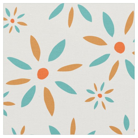 Funky turquoise en Oranje retro bloemen Stof (Close Up)