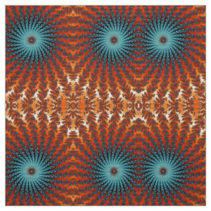 Funky Turquoise en Oranje Spiral Fractal Flowers Stof