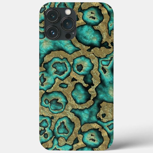Funky Turquoise Green Faux Gold Swirls Art Pattern Case-Mate iPhone Case (Achterkant)