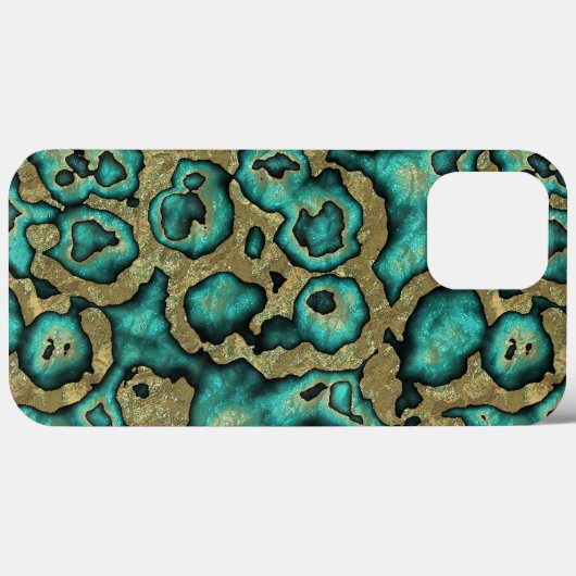 Funky Turquoise Green Faux Gold Swirls Art Pattern Case-Mate iPhone Case (Achterkant (horizontaal))