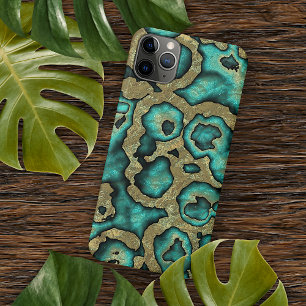 Funky Turquoise Green Faux Gold Swirls Art Pattern Case-Mate iPhone Case