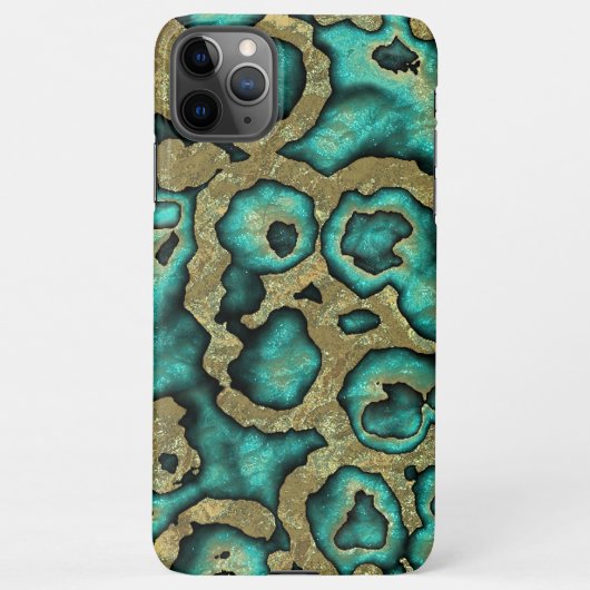Funky Turquoise Green Faux Gold Swirls Art Pattern iPhone Hoesje (Achterkant)