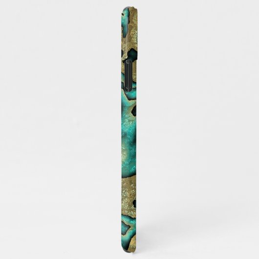 Funky Turquoise Green Faux Gold Swirls Art Pattern iPhone Hoesje (Rechterkant)