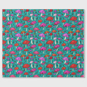 Funky Turquoise Mushroom Pattern Wrapping Paper Cadeaupapier (Vlak)
