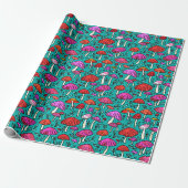 Funky Turquoise Mushroom Pattern Wrapping Paper Cadeaupapier (Uitgerold)