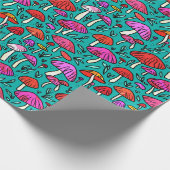 Funky Turquoise Mushroom Pattern Wrapping Paper Cadeaupapier (Hoek)