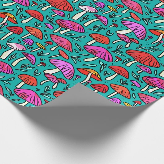 Funky Turquoise Mushroom Pattern Wrapping Paper Cadeaupapier (Hoek)