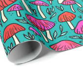 Funky Turquoise Mushroom Pattern Wrapping Paper Cadeaupapier (Rol Hoek)
