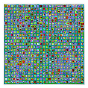 Funky Turquoise Textured Mosaic Tiles Pattern Foto Afdruk