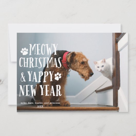 Funky Type Dog Cat | Vakantieknopkaart Feestdagenkaart (Voorkant)