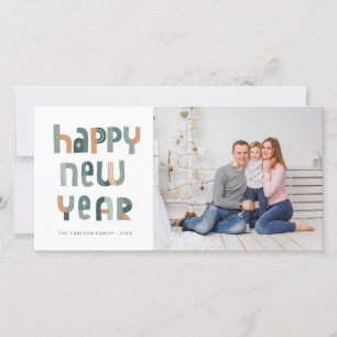 Funky Typografie Happy New Year-fotokaart Feestdagenkaart